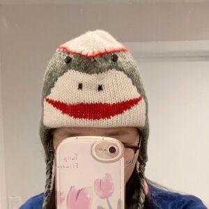 Delux handmade wool blend sock monkey Hat with fleece lining